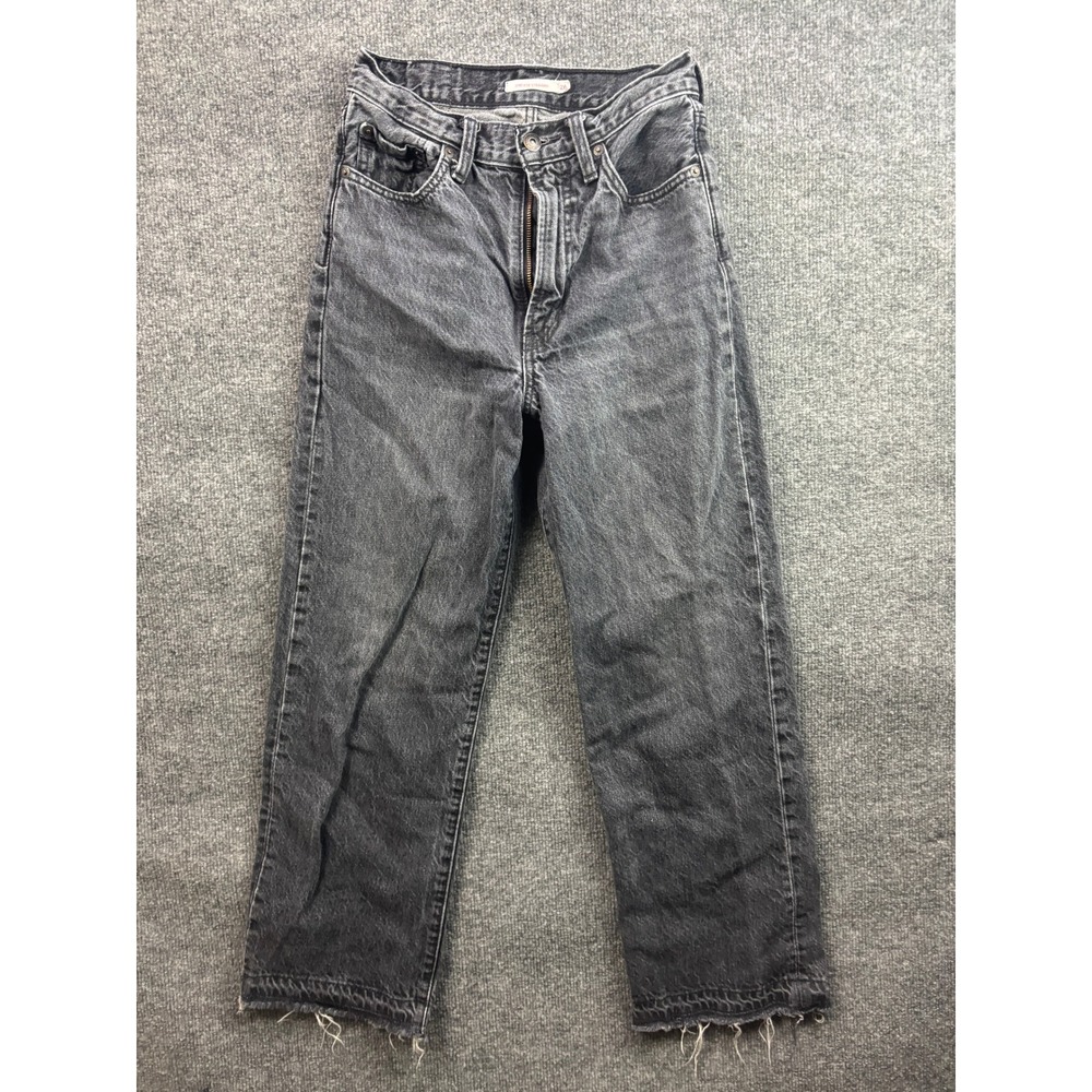 Levi's Ribcage Straight Jeans Women 26 Black High Rise Raw Hem 3MLDH